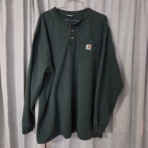 CARHARTT Long Sleeve Henley Pocket T-Shirt Men XL Original Fit HEAVYWEIGHT Green